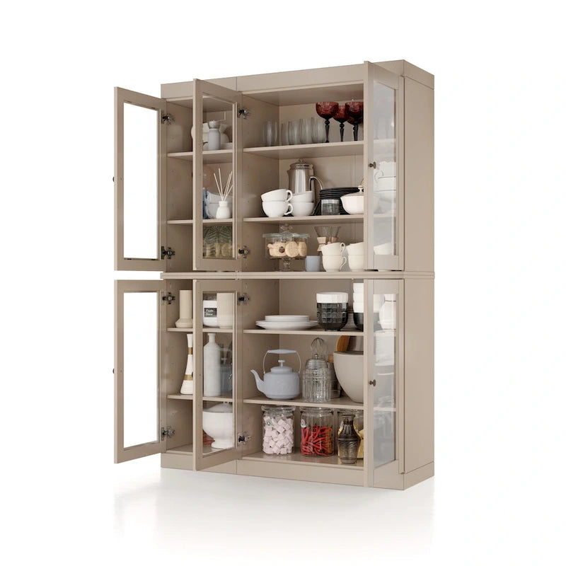 Palace Imports Buffet de cuisine en bois massif 100 % 48,5 avec portes vitrées transparentes et étagères réglables