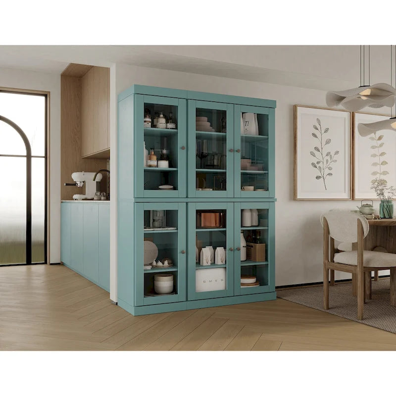 Palace Imports Buffet de cuisine en bois massif 100 % 48,5 avec portes vitrées transparentes et étagères réglables