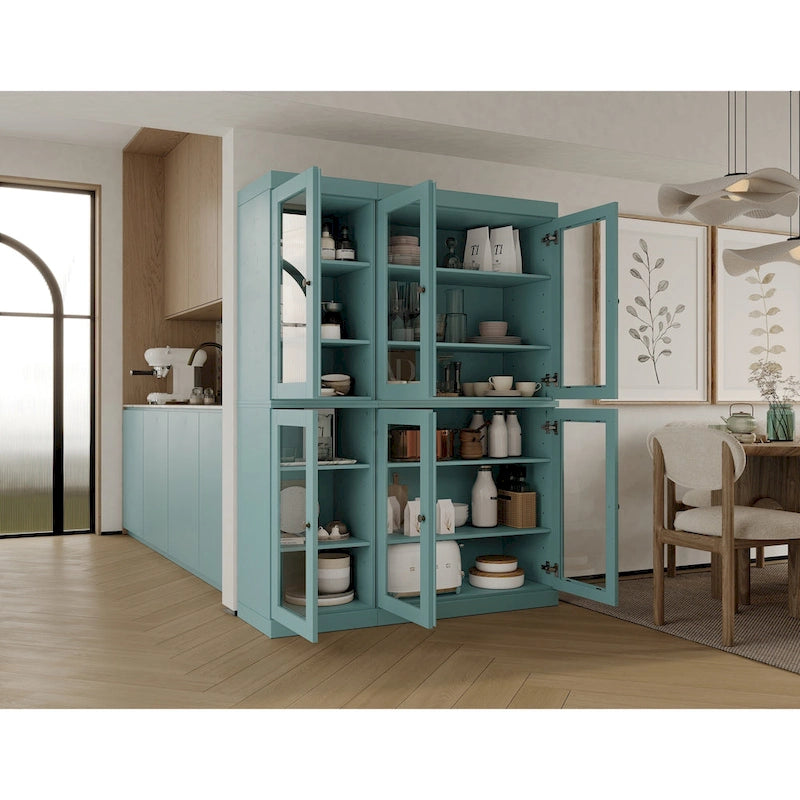 Palace Imports Buffet de cuisine en bois massif 100 % 48,5 avec portes vitrées transparentes et étagères réglables