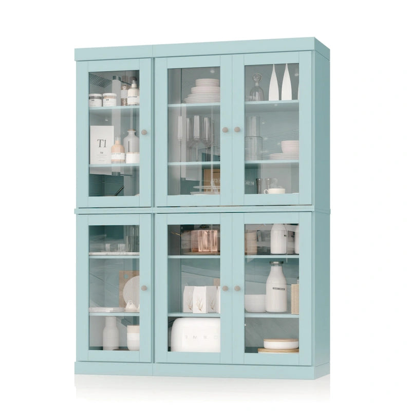 Palace Imports Buffet de cuisine en bois massif 100 % 48,5 avec portes vitrées transparentes et étagères réglables