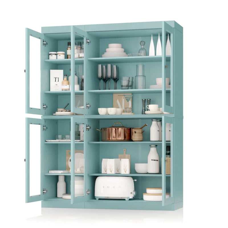 Palace Imports Buffet de cuisine en bois massif 100 % 48,5 avec portes vitrées transparentes et étagères réglables