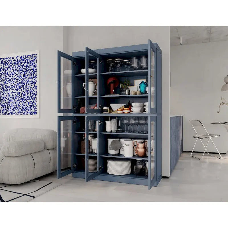 Palace Imports Buffet de cuisine en bois massif 100 % 48,5 avec portes vitrées transparentes et étagères réglables