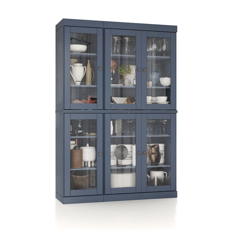 Palace Imports Buffet de cuisine en bois massif 100 % 48,5 avec portes vitrées transparentes et étagères réglables
