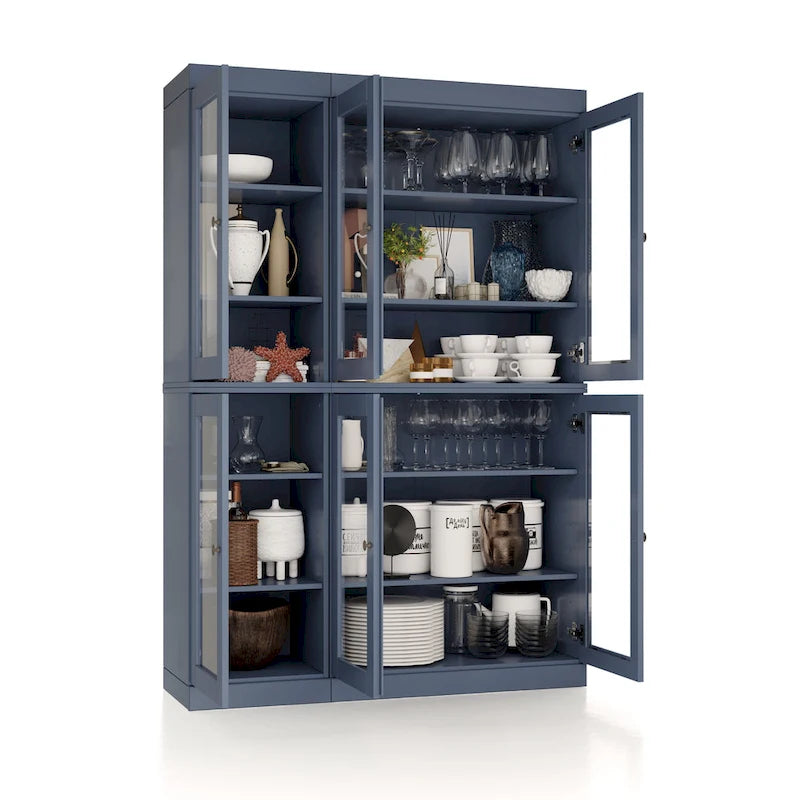 Palace Imports Buffet de cuisine en bois massif 100 % 48,5 avec portes vitrées transparentes et étagères réglables