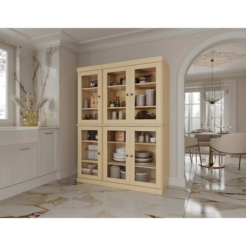 Palace Imports Buffet de cuisine en bois massif 100 % 48,5 avec portes vitrées transparentes et étagères réglables