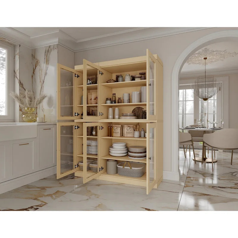 Palace Imports Buffet de cuisine en bois massif 100 % 48,5 avec portes vitrées transparentes et étagères réglables