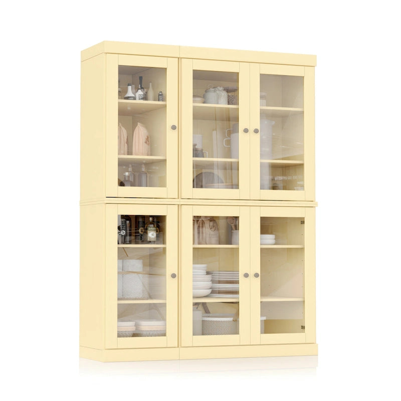 Palace Imports Buffet de cuisine en bois massif 100 % 48,5 avec portes vitrées transparentes et étagères réglables
