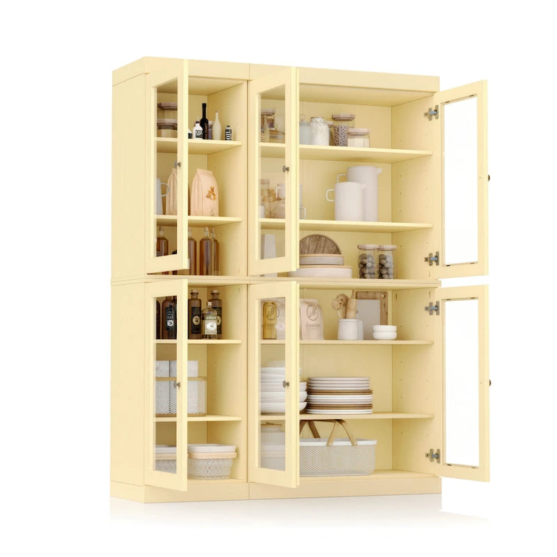 Palace Imports Buffet de cuisine en bois massif 100 % 48,5 avec portes vitrées transparentes et étagères réglables