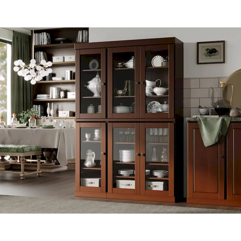 Palace Imports Buffet de cuisine en bois massif 100 % 48,5 avec portes vitrées transparentes et étagères réglables