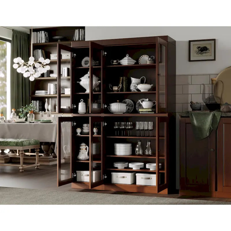 Palace Imports Buffet de cuisine en bois massif 100 % 48,5 avec portes vitrées transparentes et étagères réglables