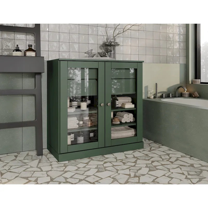 Meuble de salle de bain Palace Imports 100 % en bois massif de 32 po avec portes en verre transparent, 2 tiroirs et tablettes réglables