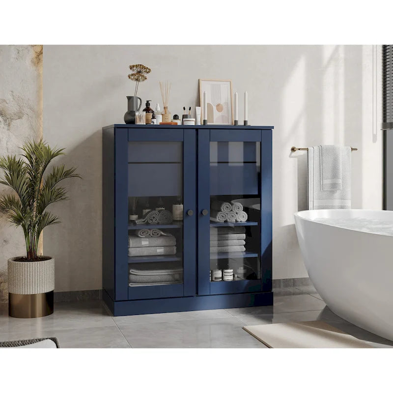 Palace Imports 100% Solid Wood 32 Bathroom Cabinet with Clear Glass Doors, 2-Drawers and Adjustable Shelves