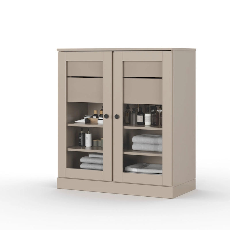 Meuble de salle de bain Palace Imports 100 % en bois massif de 32 po avec portes en verre transparent, 2 tiroirs et tablettes réglables