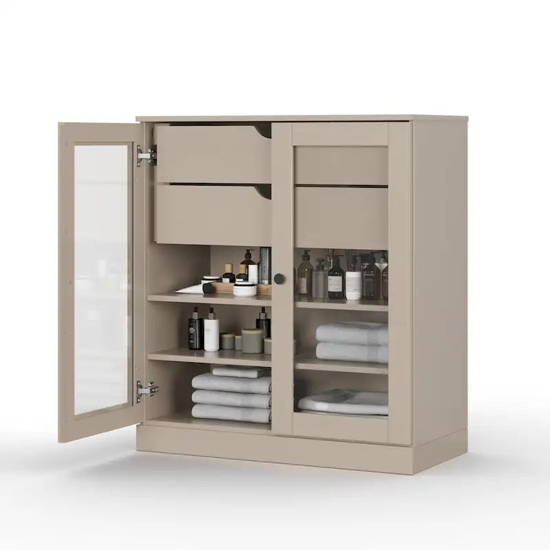 Meuble de salle de bain Palace Imports 100 % en bois massif de 32 po avec portes en verre transparent, 2 tiroirs et tablettes réglables