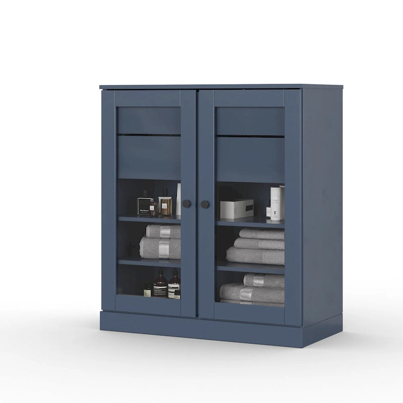 Meuble de salle de bain Palace Imports 100 % en bois massif de 32 po avec portes en verre transparent, 2 tiroirs et tablettes réglables