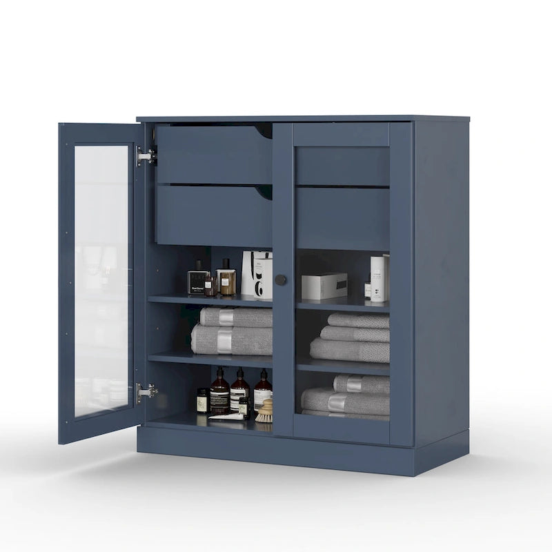 Meuble de salle de bain Palace Imports 100 % en bois massif de 32 po avec portes en verre transparent, 2 tiroirs et tablettes réglables