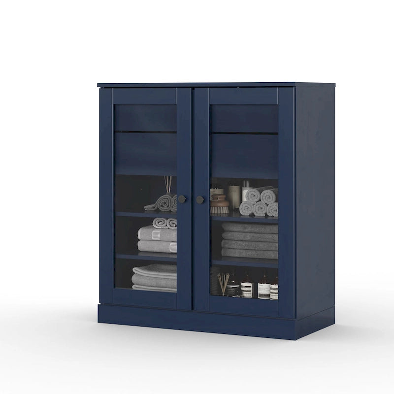 Meuble de salle de bain Palace Imports 100 % en bois massif de 32 po avec portes en verre transparent, 2 tiroirs et tablettes réglables