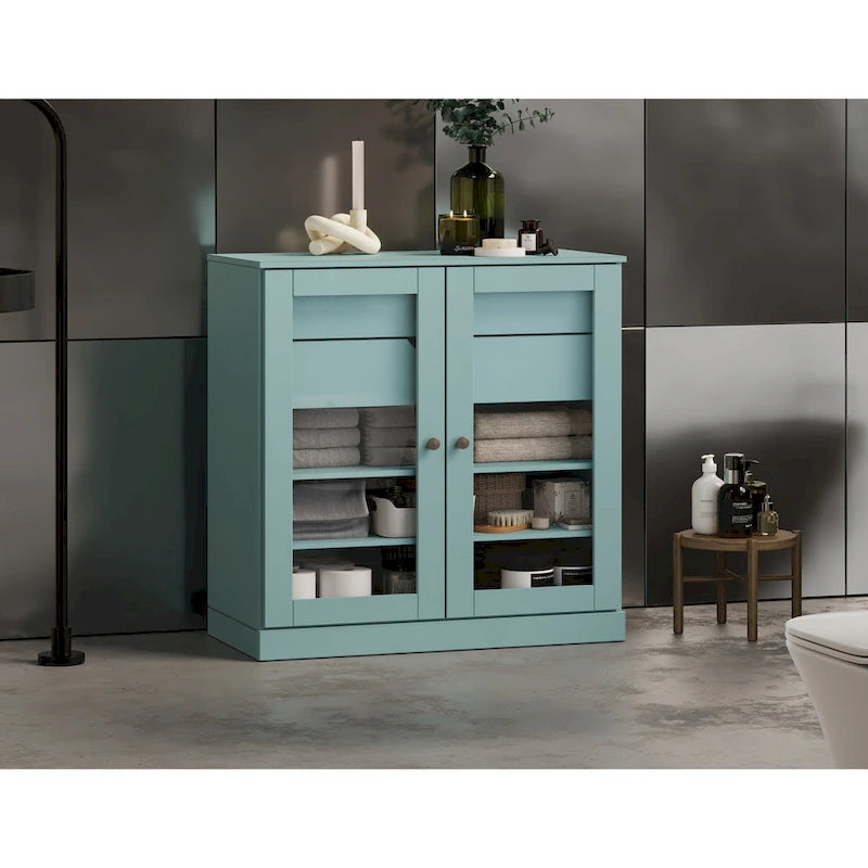 Meuble de salle de bain Palace Imports 100 % en bois massif de 32 po avec portes en verre transparent, 2 tiroirs et tablettes réglables