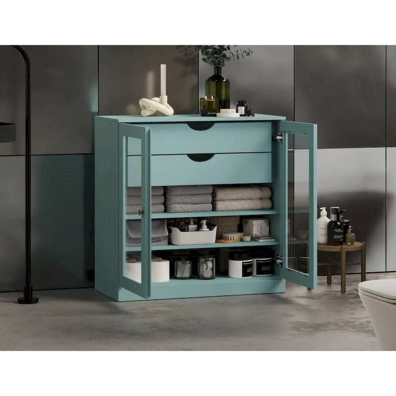 Meuble de salle de bain Palace Imports 100 % en bois massif de 32 po avec portes en verre transparent, 2 tiroirs et tablettes réglables
