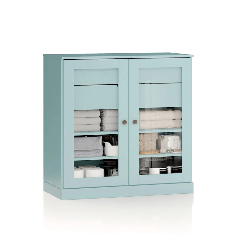 Meuble de salle de bain Palace Imports 100 % en bois massif de 32 po avec portes en verre transparent, 2 tiroirs et tablettes réglables