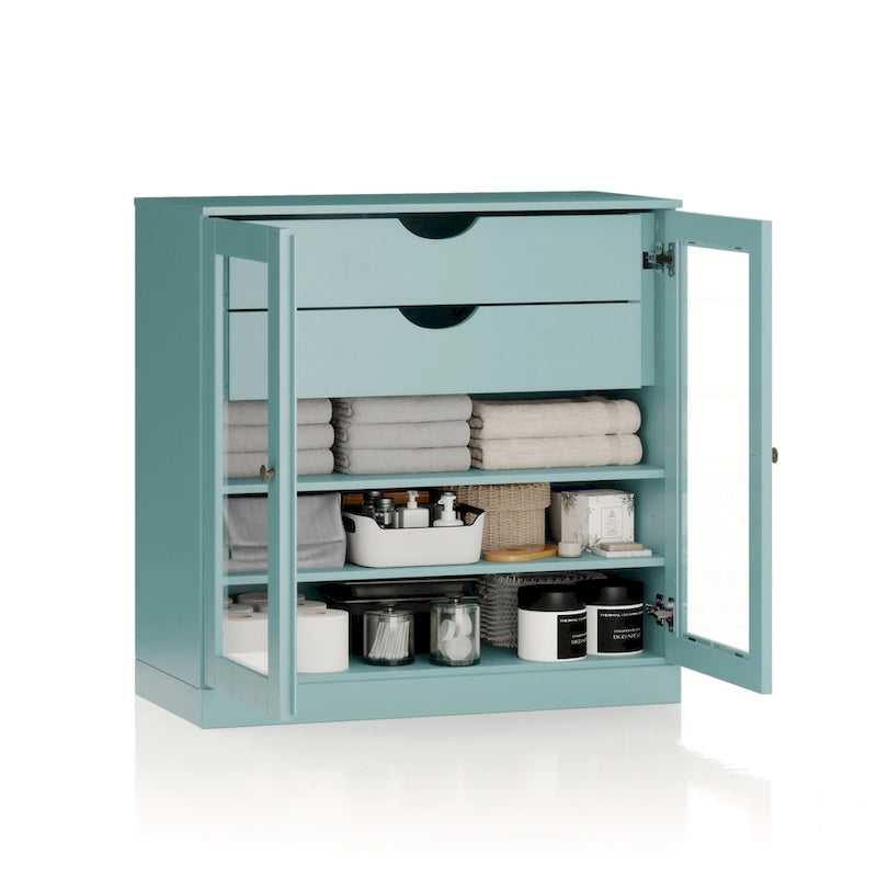Meuble de salle de bain Palace Imports 100 % en bois massif de 32 po avec portes en verre transparent, 2 tiroirs et tablettes réglables