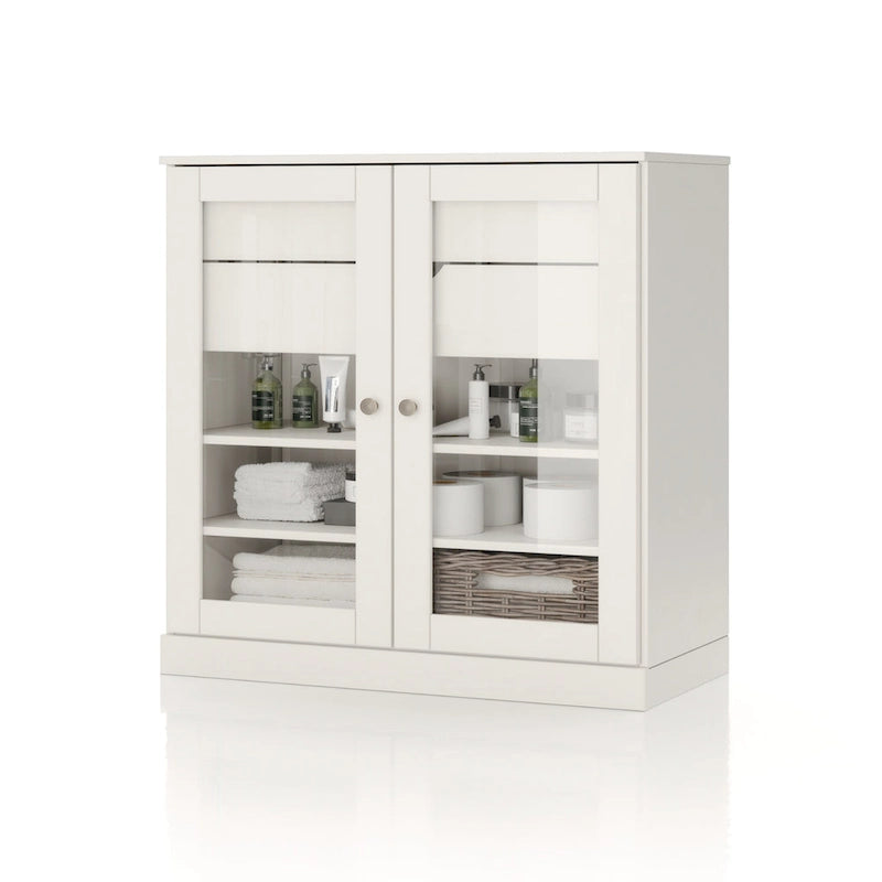 Meuble de salle de bain Palace Imports 100 % en bois massif de 32 po avec portes en verre transparent, 2 tiroirs et tablettes réglables