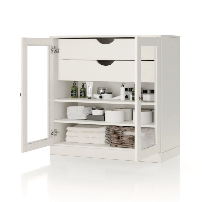 Meuble de salle de bain Palace Imports 100 % en bois massif de 32 po avec portes en verre transparent, 2 tiroirs et tablettes réglables