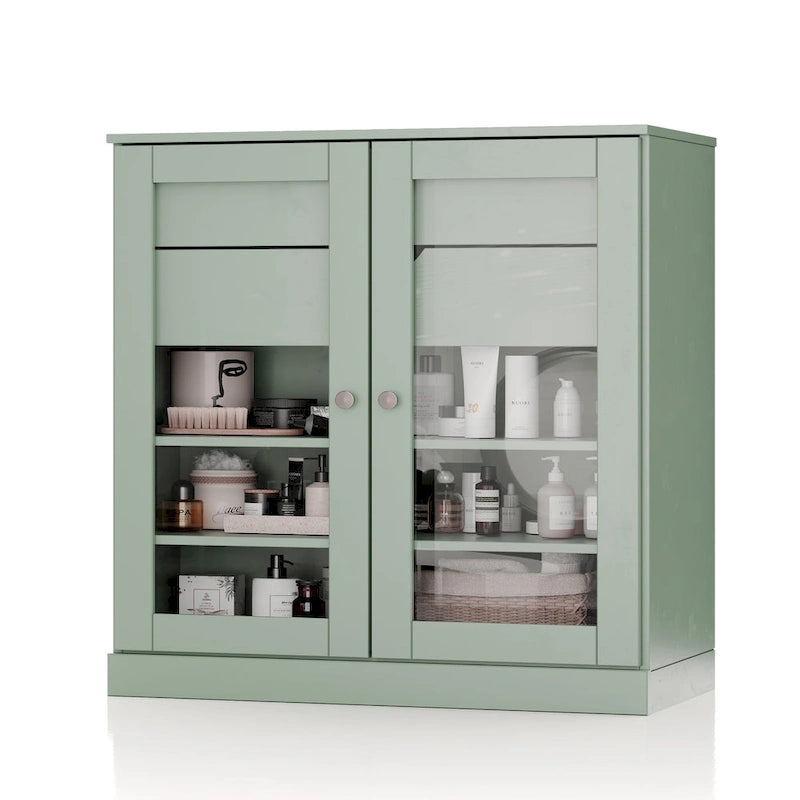 Meuble de salle de bain Palace Imports 100 % en bois massif de 32 po avec portes en verre transparent, 2 tiroirs et tablettes réglables