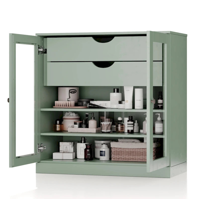 Meuble de salle de bain Palace Imports 100 % en bois massif de 32 po avec portes en verre transparent, 2 tiroirs et tablettes réglables