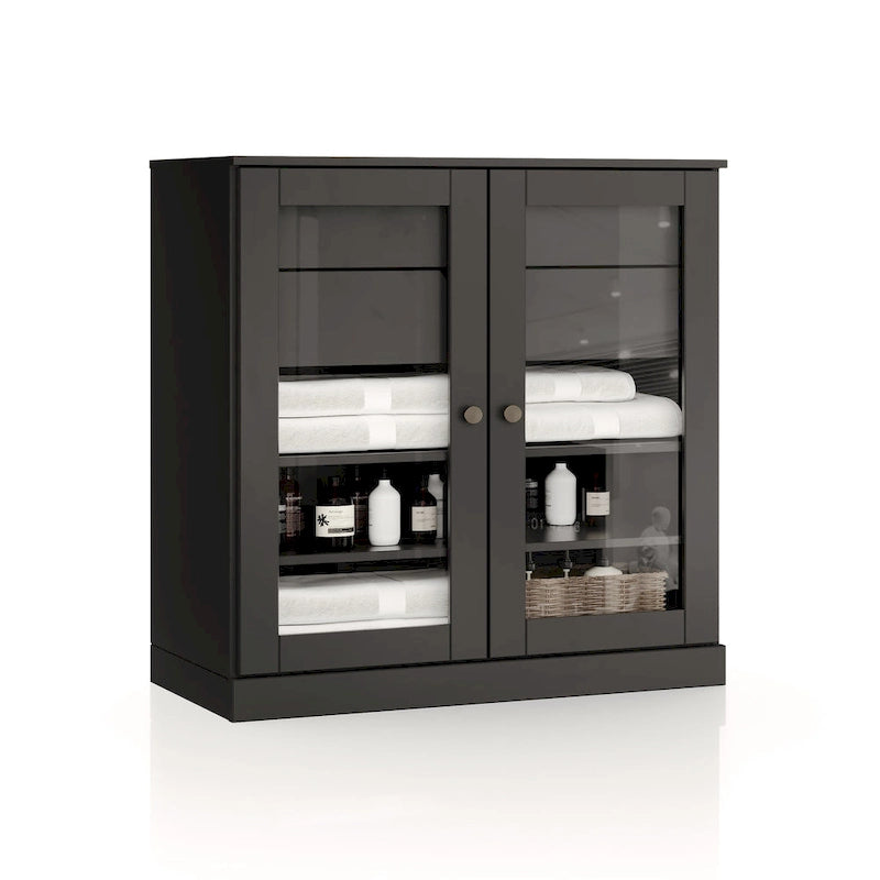 Meuble de salle de bain Palace Imports 100 % en bois massif de 32 po avec portes en verre transparent, 2 tiroirs et tablettes réglables
