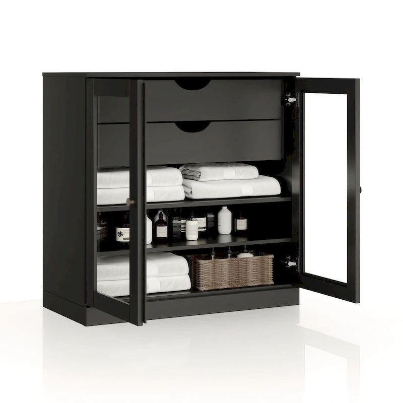 Meuble de salle de bain Palace Imports 100 % en bois massif de 32 po avec portes en verre transparent, 2 tiroirs et tablettes réglables