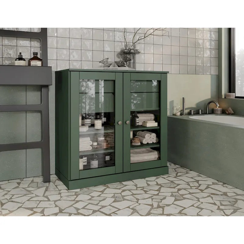 Meuble de salle de bain Palace Imports 100 % en bois massif de 32 po avec portes en verre transparent, 2 tiroirs et tablettes réglables