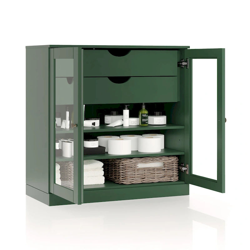 Meuble de salle de bain Palace Imports 100 % en bois massif de 32 po avec portes en verre transparent, 2 tiroirs et tablettes réglables
