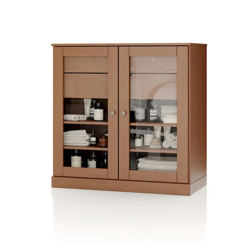 Meuble de salle de bain Palace Imports 100 % en bois massif de 32 po avec portes en verre transparent, 2 tiroirs et tablettes réglables