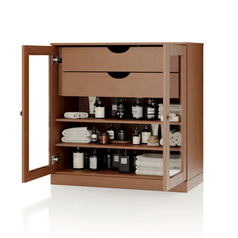 Meuble de salle de bain Palace Imports 100 % en bois massif de 32 po avec portes en verre transparent, 2 tiroirs et tablettes réglables
