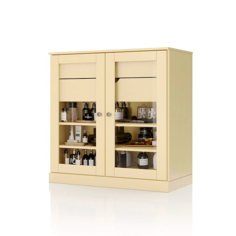Meuble de salle de bain Palace Imports 100 % en bois massif de 32 po avec portes en verre transparent, 2 tiroirs et tablettes réglables