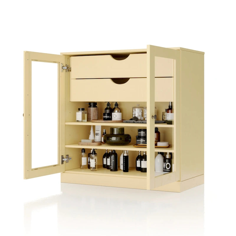 Meuble de salle de bain Palace Imports 100 % en bois massif de 32 po avec portes en verre transparent, 2 tiroirs et tablettes réglables
