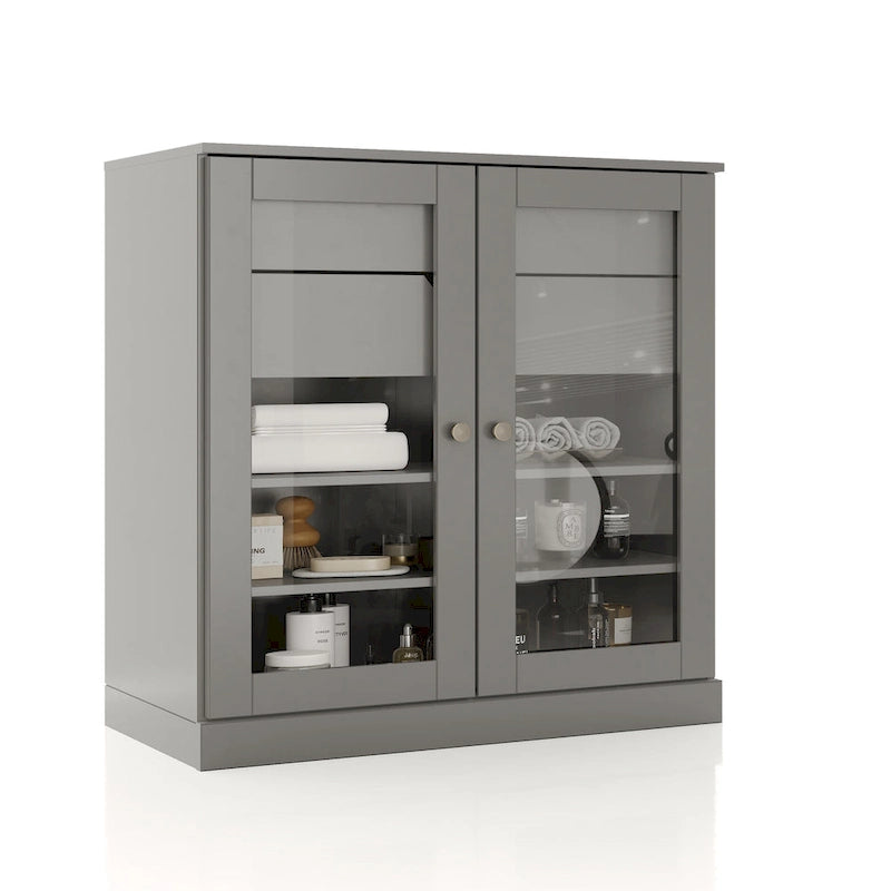 Meuble de salle de bain Palace Imports 100 % en bois massif de 32 po avec portes en verre transparent, 2 tiroirs et tablettes réglables