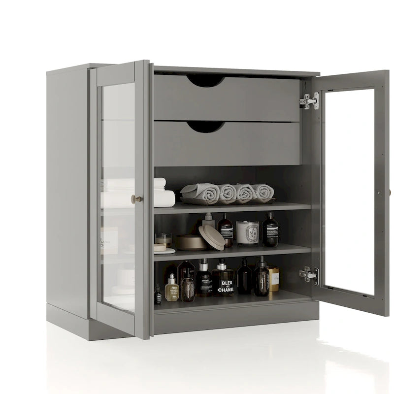 Meuble de salle de bain Palace Imports 100 % en bois massif de 32 po avec portes en verre transparent, 2 tiroirs et tablettes réglables