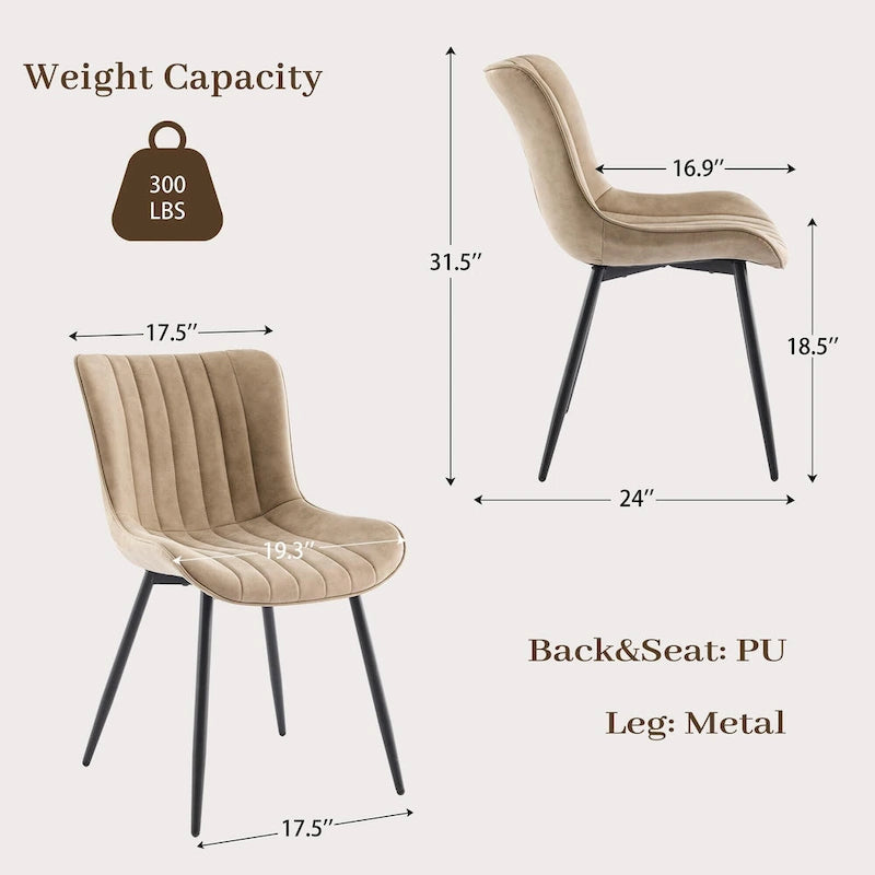 Lot de 2 chaises de salle à manger, chaises d'appoint sans accoudoirs en similicuir avec pieds en métal