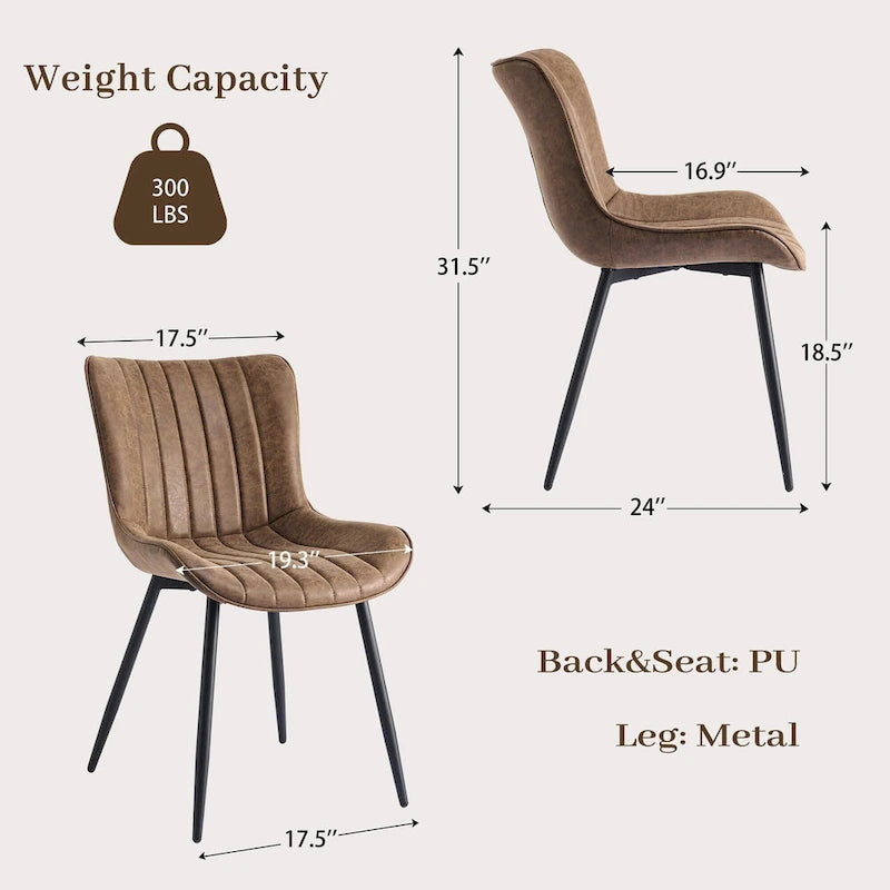 Lot de 2 chaises de salle à manger, chaises d'appoint sans accoudoirs en similicuir avec pieds en métal