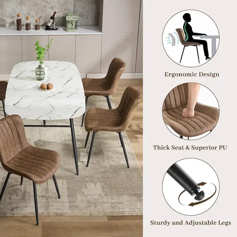 Lot de 2 chaises de salle à manger, chaises d'appoint sans accoudoirs en similicuir avec pieds en métal