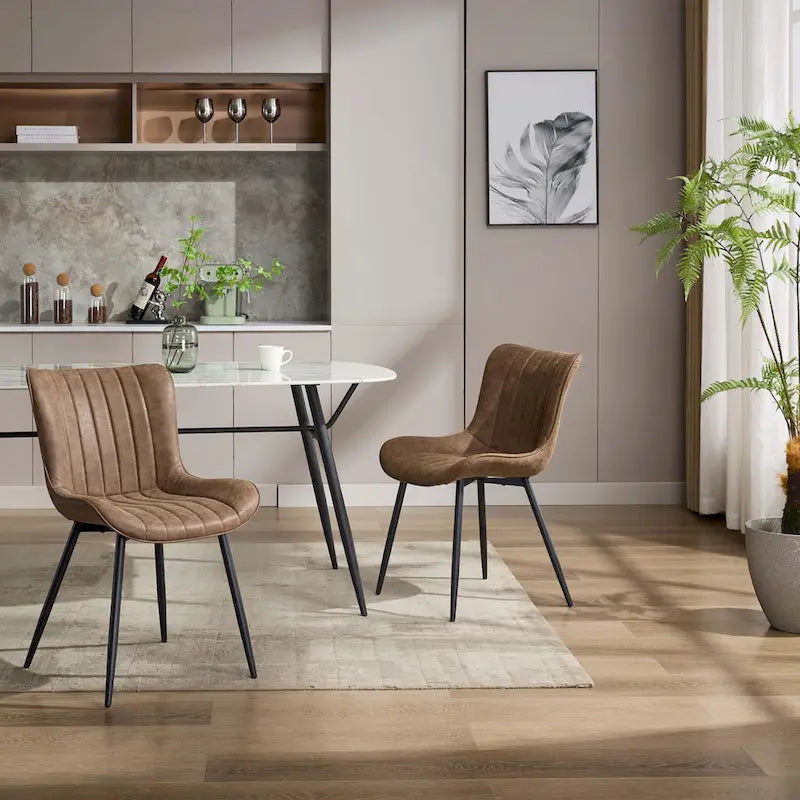 Lot de 2 chaises de salle à manger, chaises d'appoint sans accoudoirs en similicuir avec pieds en métal