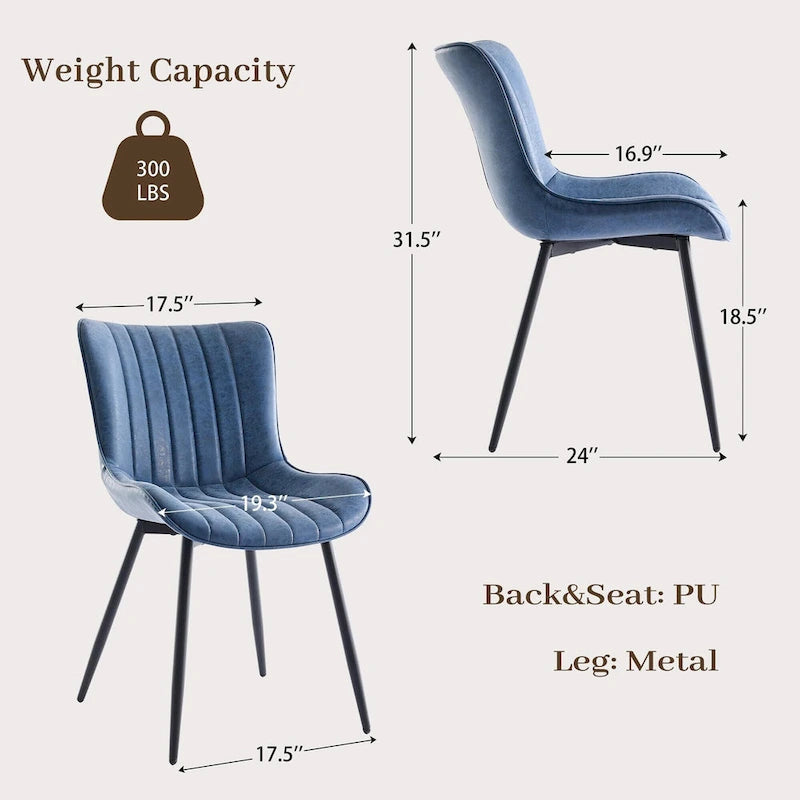 Lot de 2 chaises de salle à manger, chaises d'appoint sans accoudoirs en similicuir avec pieds en métal