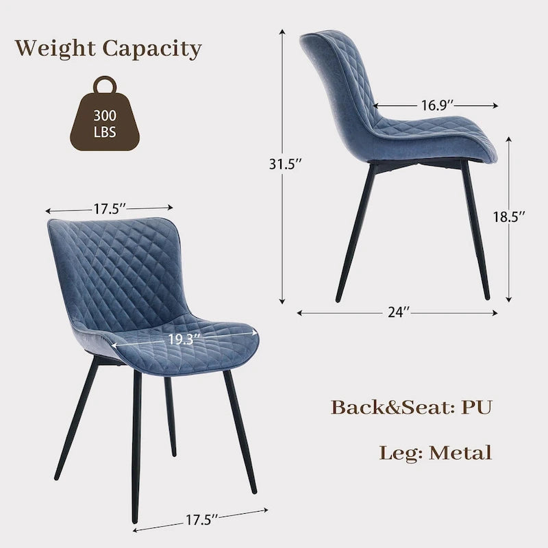 Lot de 2 chaises de salle à manger, chaises d'appoint sans accoudoirs en similicuir avec pieds en métal