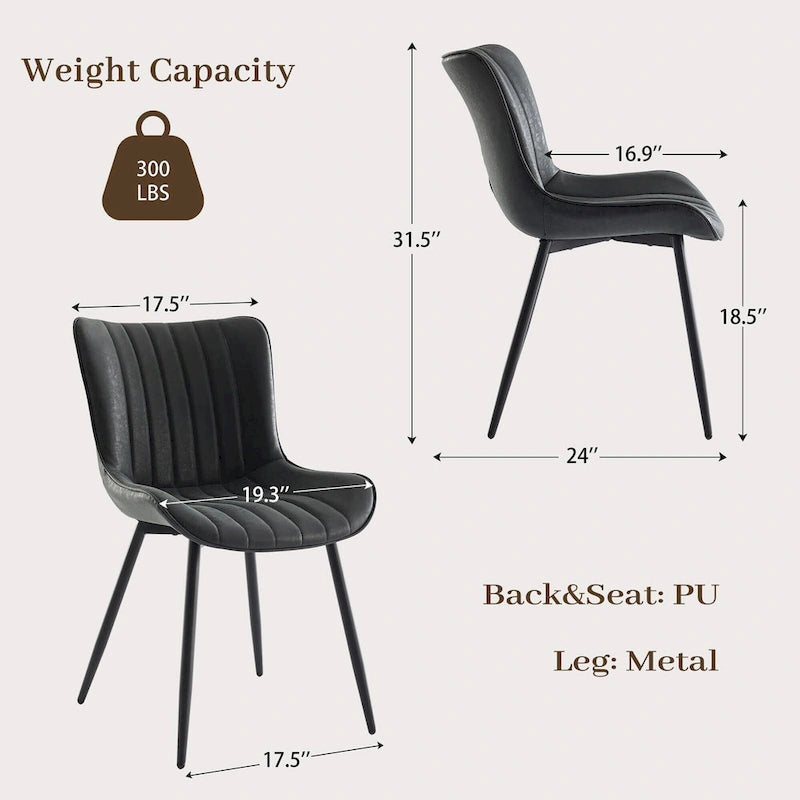 Lot de 2 chaises de salle à manger, chaises d'appoint sans accoudoirs en similicuir avec pieds en métal