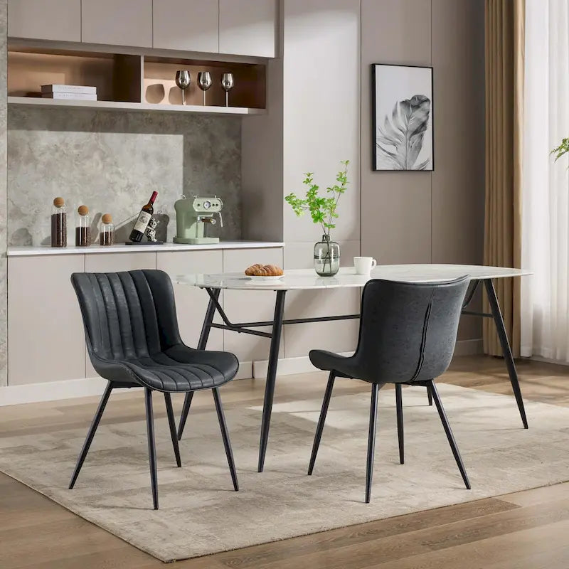 Lot de 2 chaises de salle à manger, chaises d'appoint sans accoudoirs en similicuir avec pieds en métal