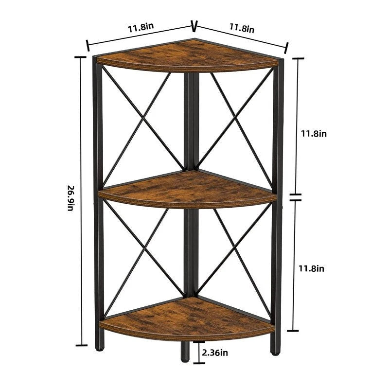 Étagère d'angle avec cadre en métal - 11,8P x 11,8L x 26,9H
