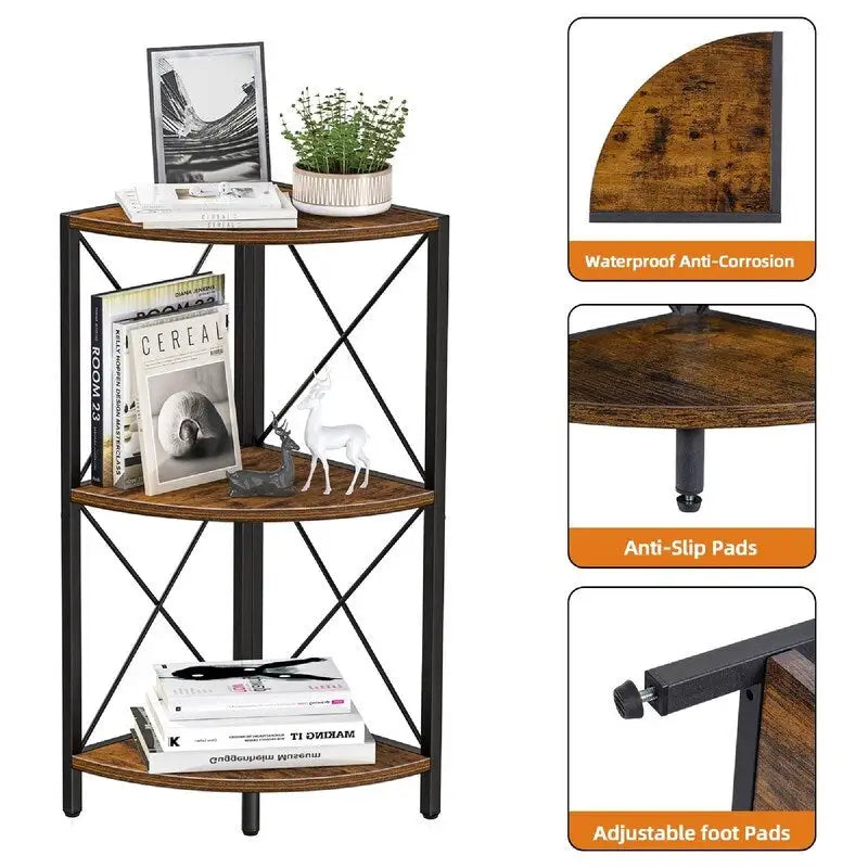 Étagère d'angle avec cadre en métal - 11,8P x 11,8L x 26,9H