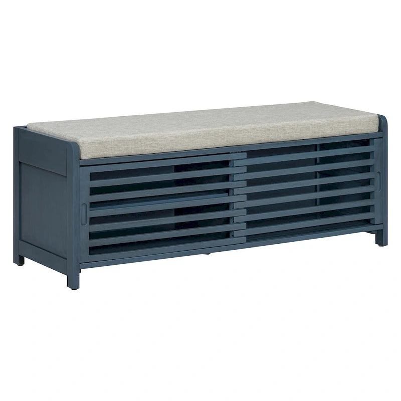 Banc d'entrée avec rangement et coussin, banc à chaussures avec porte coulissante, meuble de rangement pour chaussures pour salon, 39,1 L x 109,9 P x 41,9 H cm
